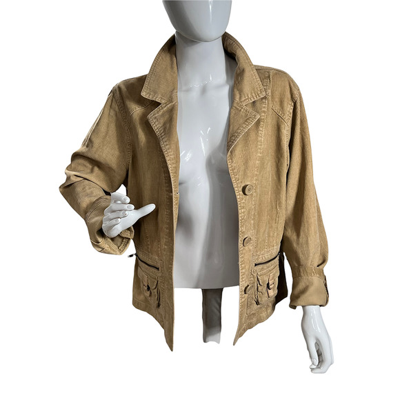 Old Navy Button-Up Corduroy Jacket Long Sleeve Zipper Pocket Tan Size L - Picture 1 of 12